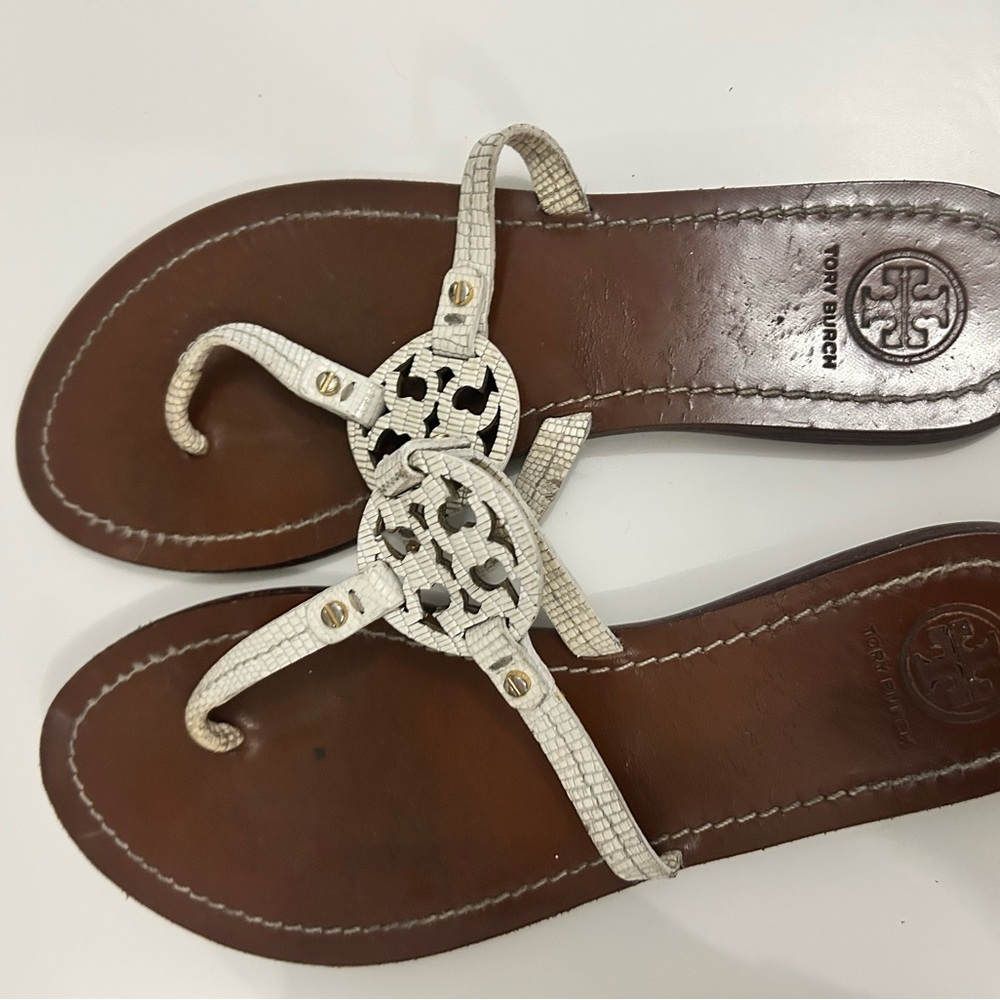 Tory Burch White and Brown Sandals